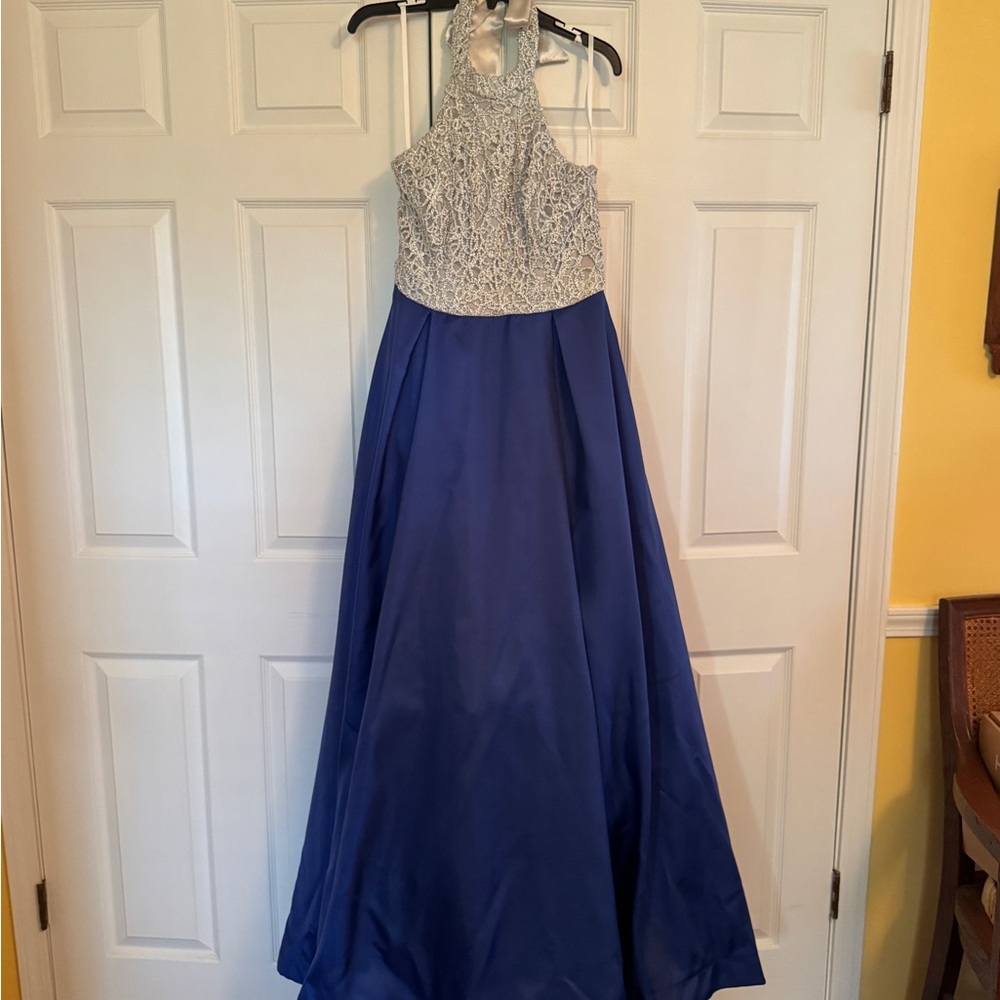 B Darlin Dress in Royal Blue and Silver